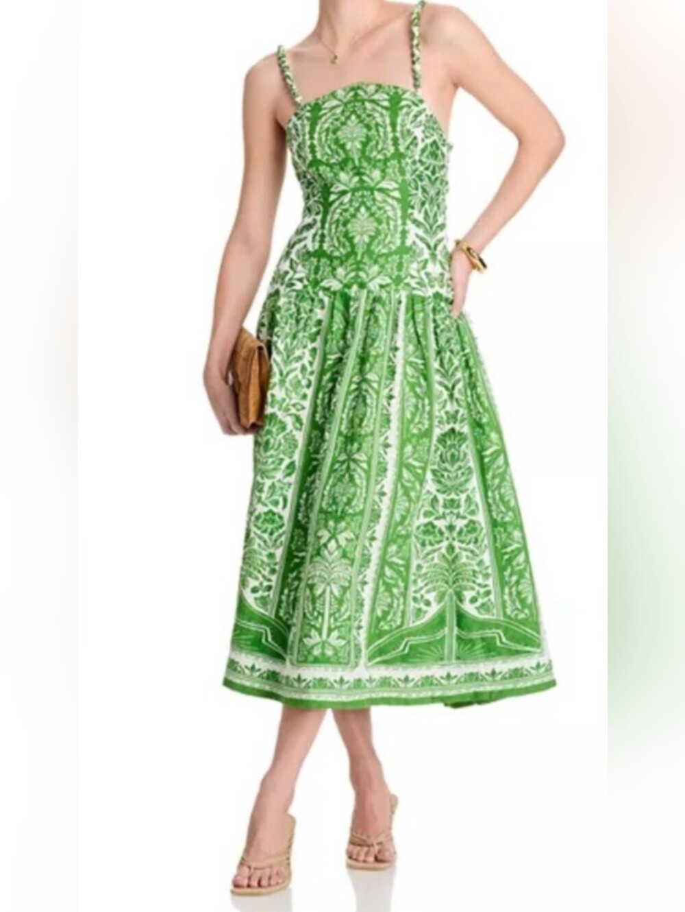 Farm Rio Delicate Tapestry Print 100% Linen Midi Dress